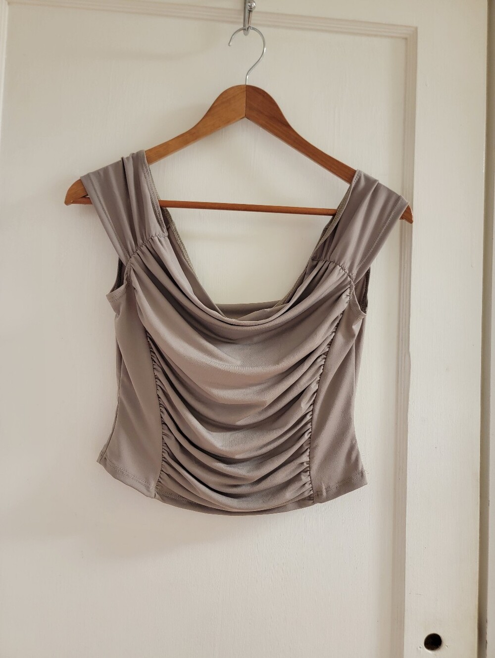 Fashion Nova Draped Cowl  in Stone/Taupe Color